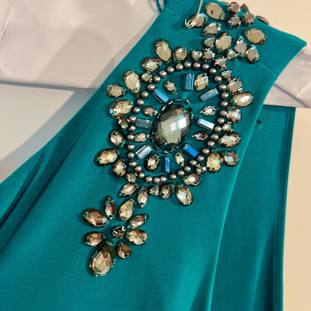 Plus size formal dress, green teal, embellished - Picture 3 of 8